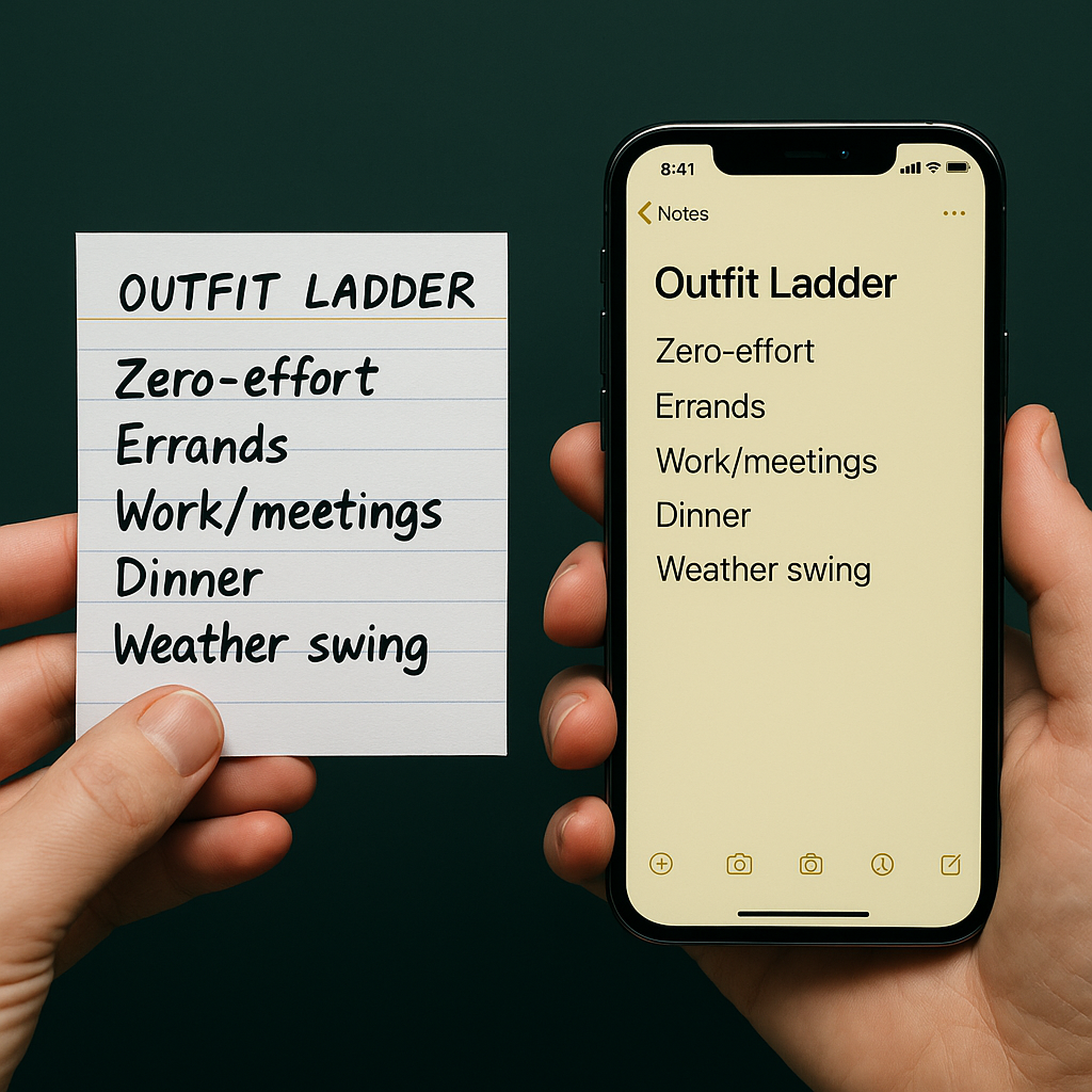 Write an outfit ladder in your phone notes