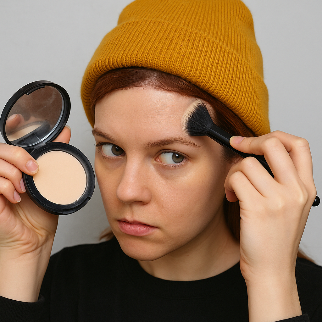 Set your hairline like makeup: powder where the hat rubs