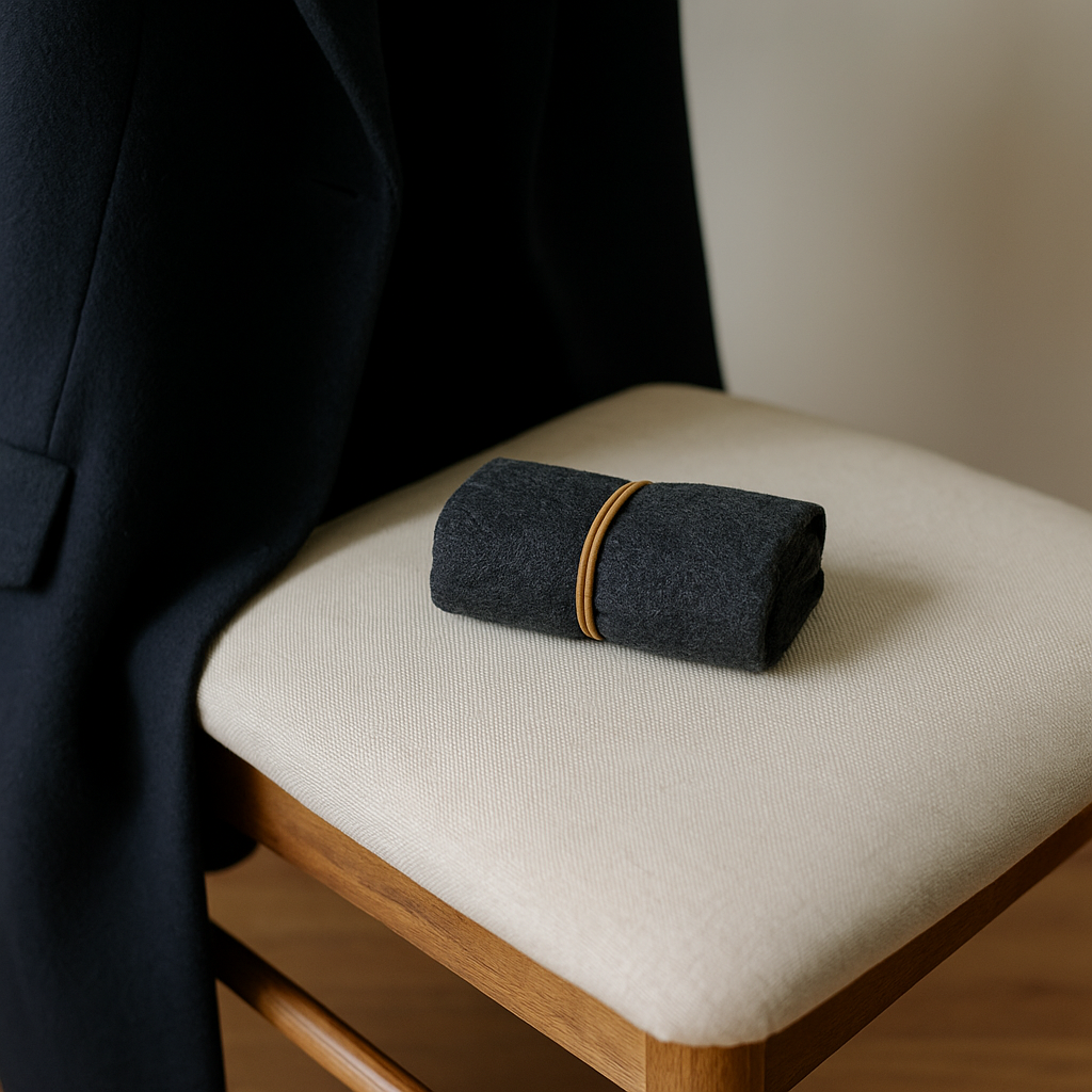 The scarf fold that keeps outerwear from taking over your chair