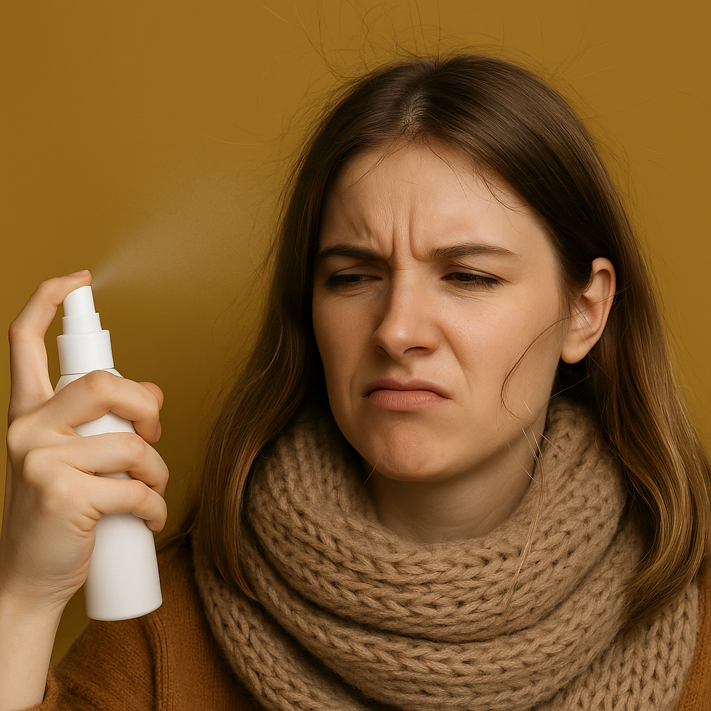 Face mist as a static reset for sweaters and scarves