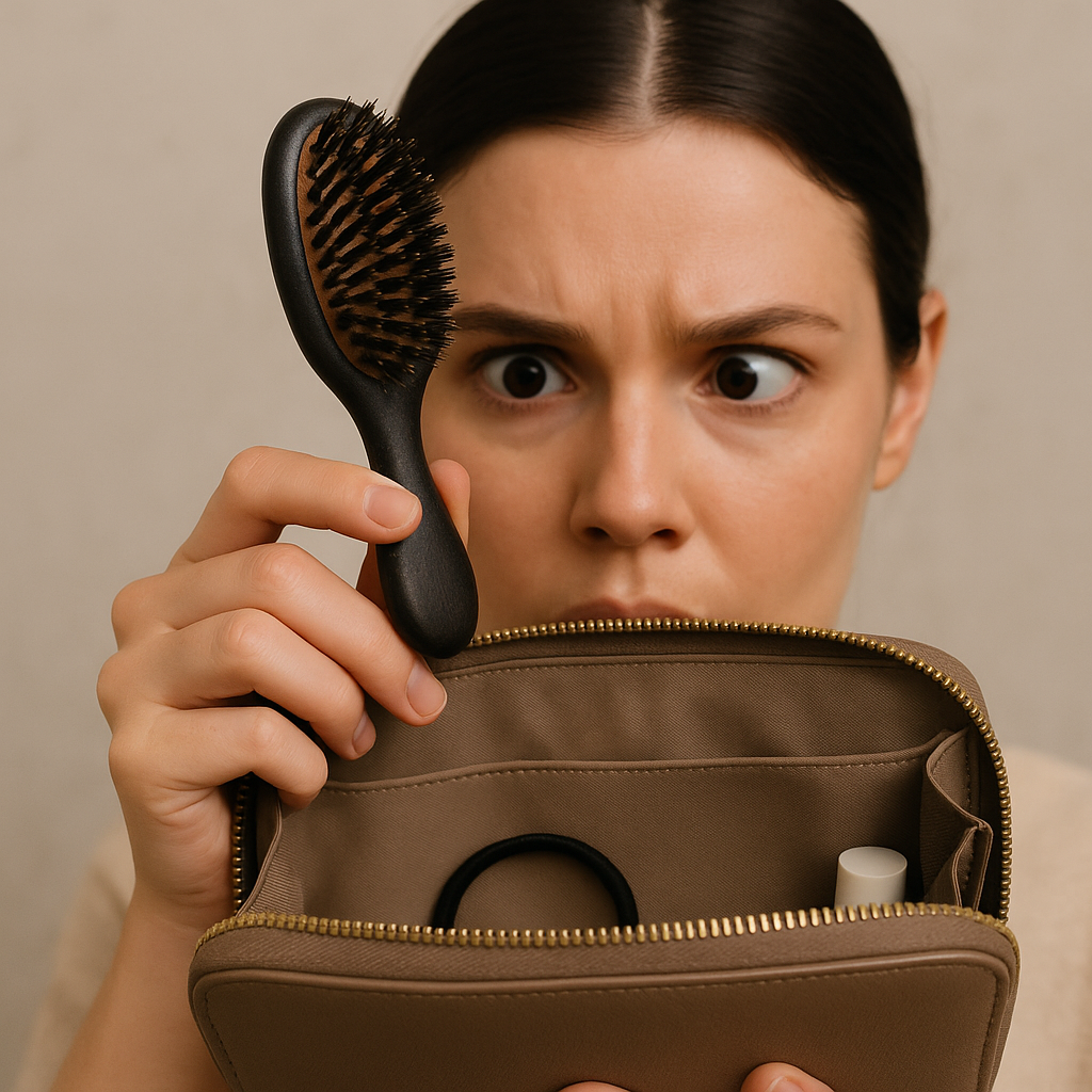 Use a travel-size bristle brush as a purse reset
