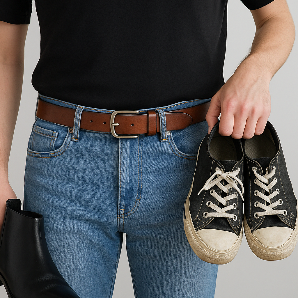 One belt color that hides a shoe swap