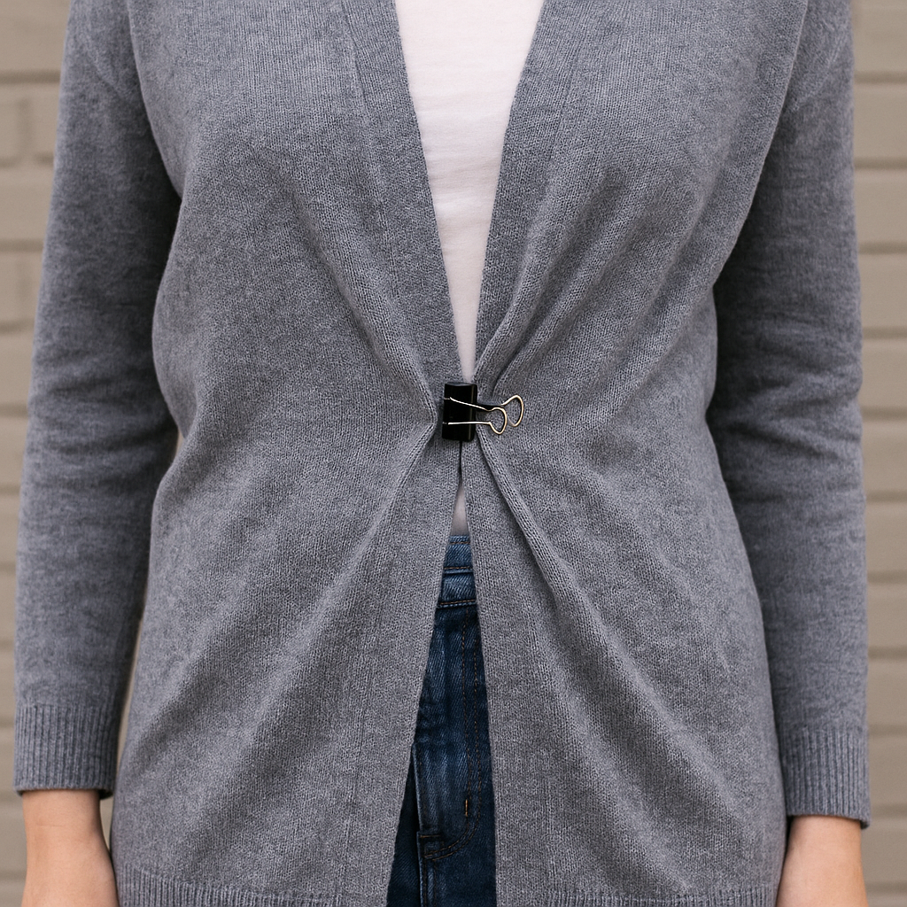 The binder-clip hem fix for cardigans that won't behave